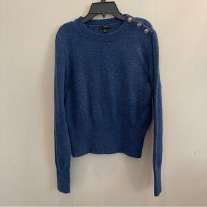 B: J. Crew Merino Wool Blend Button Shoulder Blue Sweater Gold Buttons Women’s M